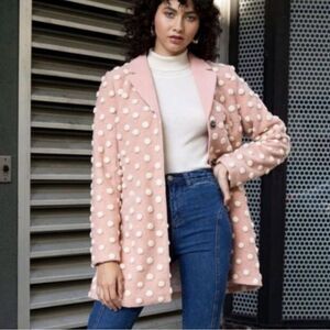 ModCloth Pink Wool Blend Polka Dot Coat Size 2X